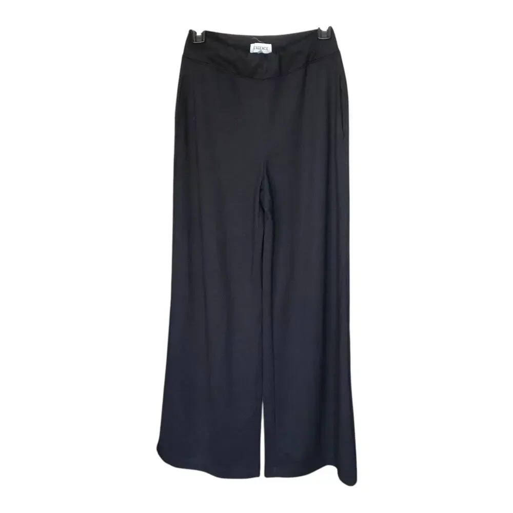 L'AGENCE Darcelle High Rise Pull On Black Wide Leg Pants Women's Size Small - Picture 2 of 16